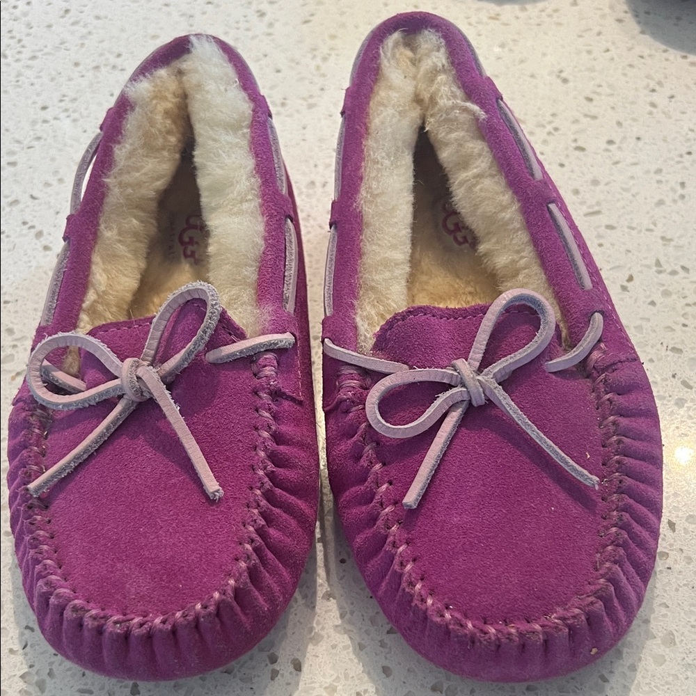 UGG Fuchsia Suede Moccasin Slippers